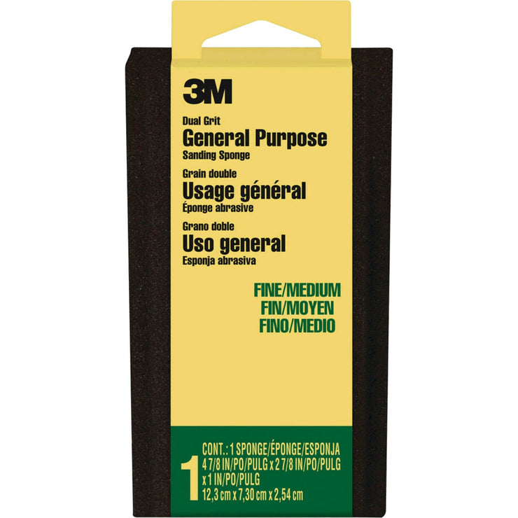 3M Large All-Purpose 2-7/8 In. x 4-7/8 In. x 1 In. Fine/Medium Sanding Sponge