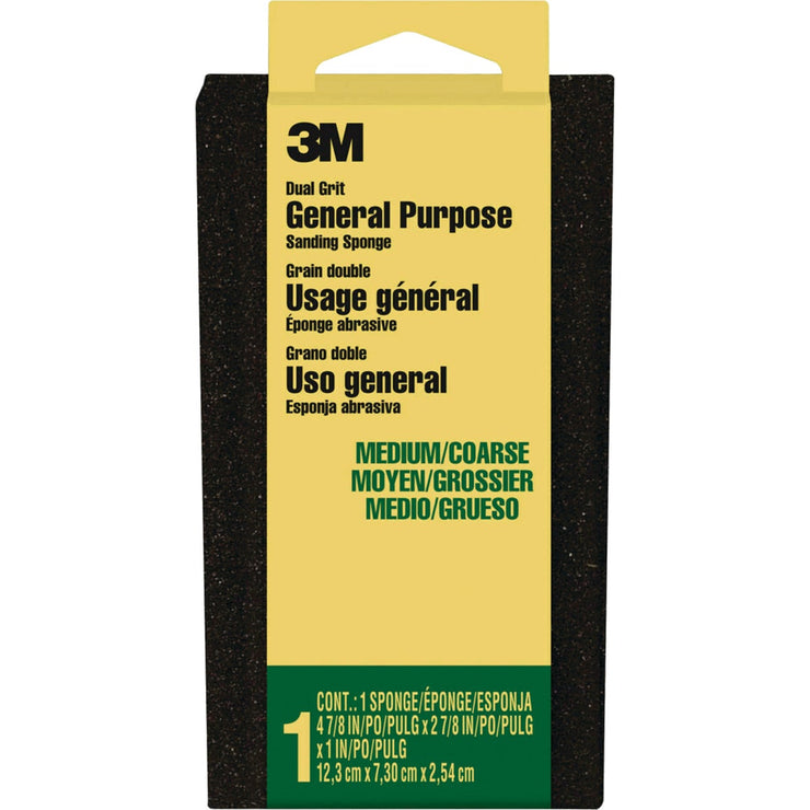 3M Large All-Purpose 2-7/8 In. x 4-7/8 In. x 1 In. Medium/Coarse Sanding Sponge