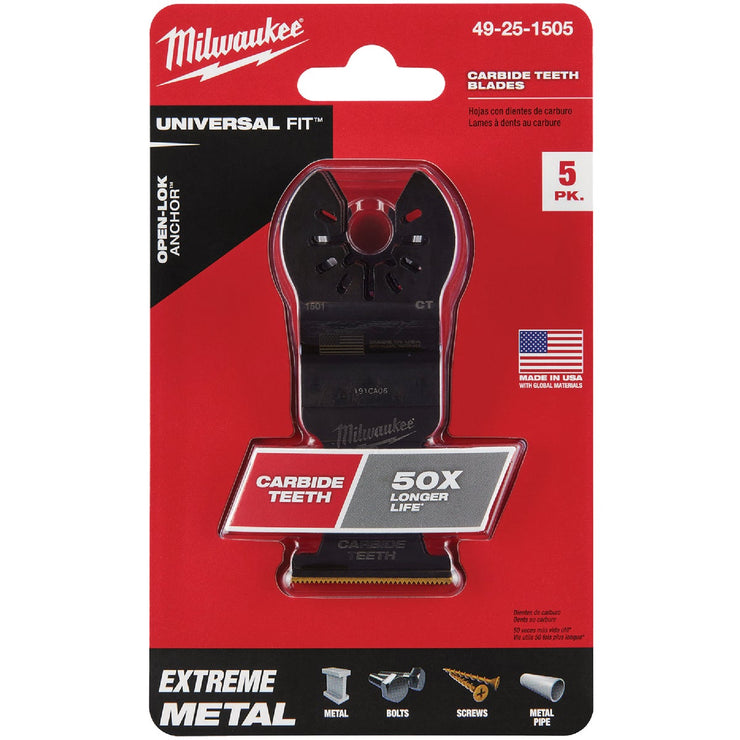 Milwaukee OPEN-LOK 1-3/8 In. Titanium Enhanced Carbide Teeth Metal Oscillating Blade (5-Pack)