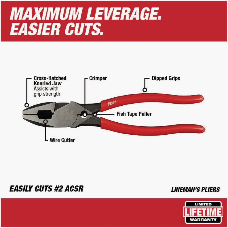 Milwaukee 9 In. Comfort Grip High Leverage Linesman Pliers with Crimper
