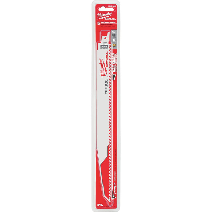 Milwaukee Sawzall THE AX 12 In. 5 TPI Wood w/Nails Demolition Reciprocating Saw Blade (5-Pack)
