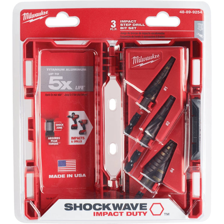 Milwaukee Shockwave Impact Duty 3-Piece Titanium Step Drill Bit Set, 