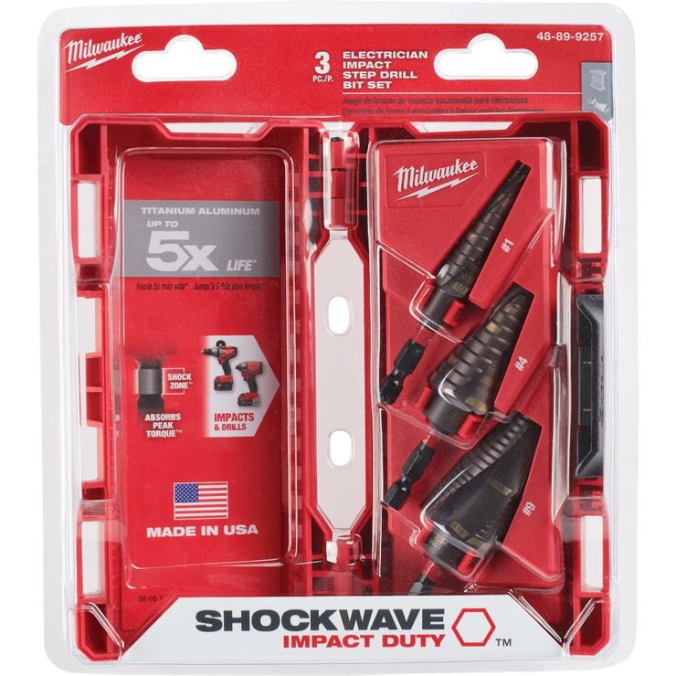 Milwaukee Shockwave Impact Duty 3-Piece Titanium Step Drill Bit Set, 