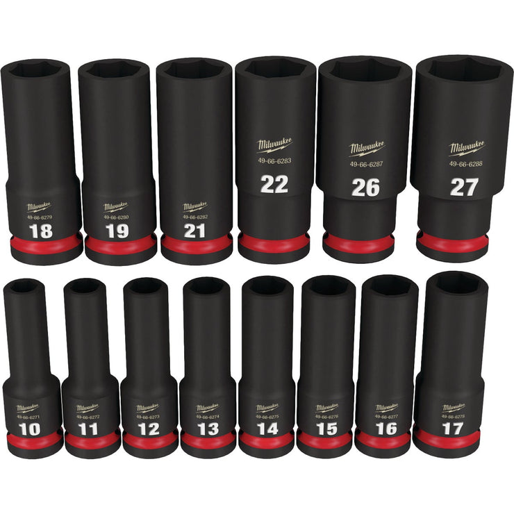 Milwaukee SHOCKWAVE Metric 1/2 In. Drive 6-Point Deep Impact Driver Set (14-Piece)