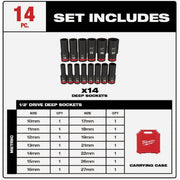 Milwaukee SHOCKWAVE Metric 1/2 In. Drive 6-Point Deep Impact Driver Set (14-Piece)