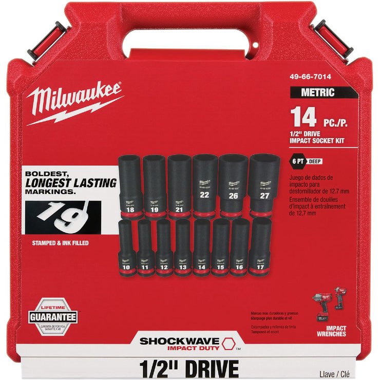 Milwaukee SHOCKWAVE Metric 1/2 In. Drive 6-Point Deep Impact Driver Set (14-Piece)
