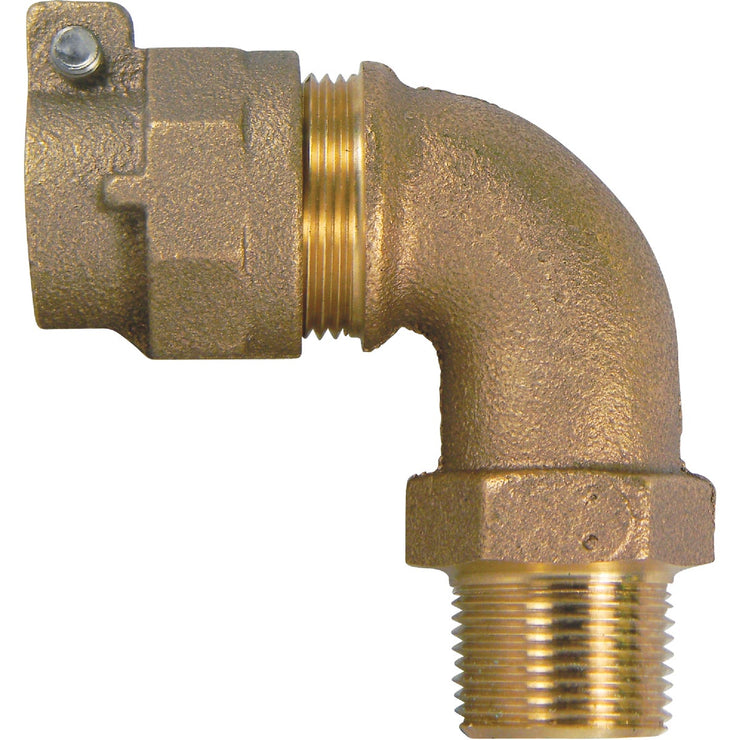 A Y McDonald 3/4 In. 90 Deg. Brass Elbow, MIP Polyethylene Pipe Connector (1/4 Bend)