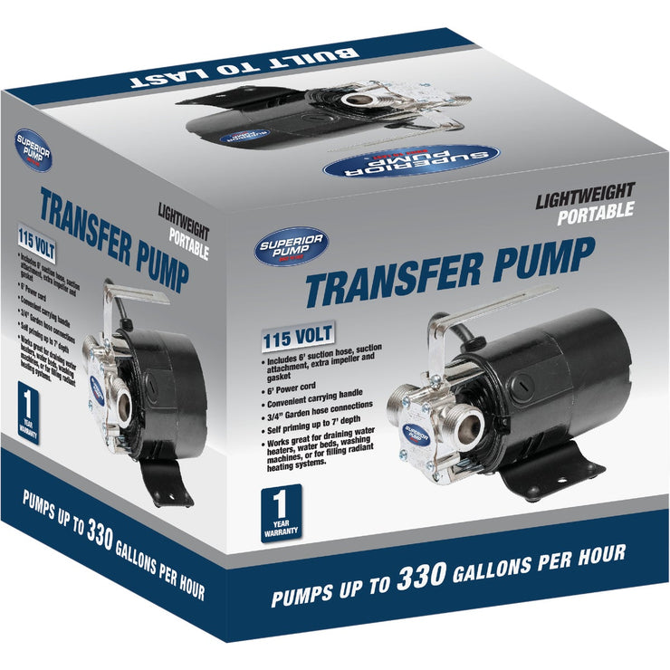 Superior Pump 90040 115ボルト トランスファーポンプ 6フィートの吸引ホース付き ブラック Superior Pump 120V 330 GPH Mini Portable Transfer Pump \u2013 Hemlock