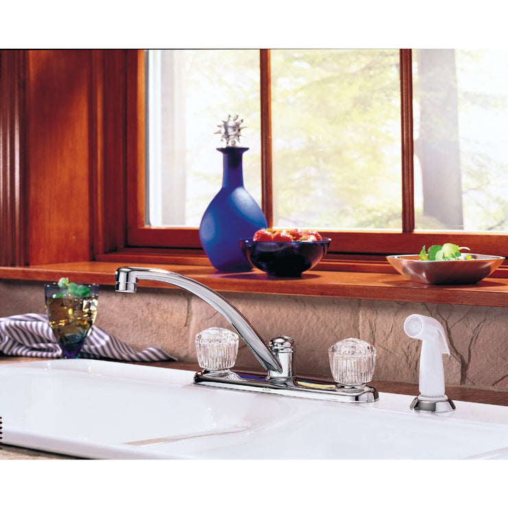 Delta Classic Series Dual Handle Knob Kitchen Faucet with Side Spray, Chrome