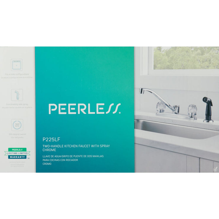 Peerless Dual Handle Knob Kitchen Faucet with Black Side Spray, Chrome