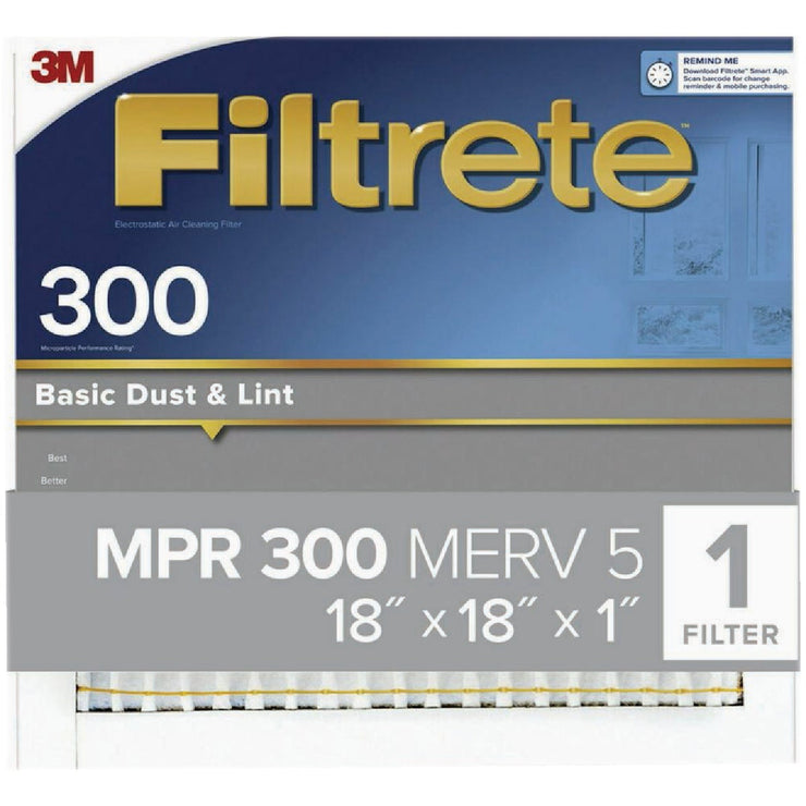 3M Filtrete 18 In. x 18 In. x 1 In. Basic Dust & Lint 300 MPR Furnace Filter