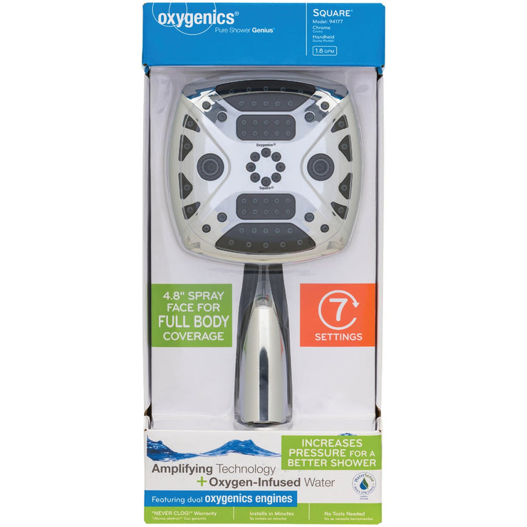 Oxygenics 7-Spray 1.8 GPM Square Handheld Shower, Chrome