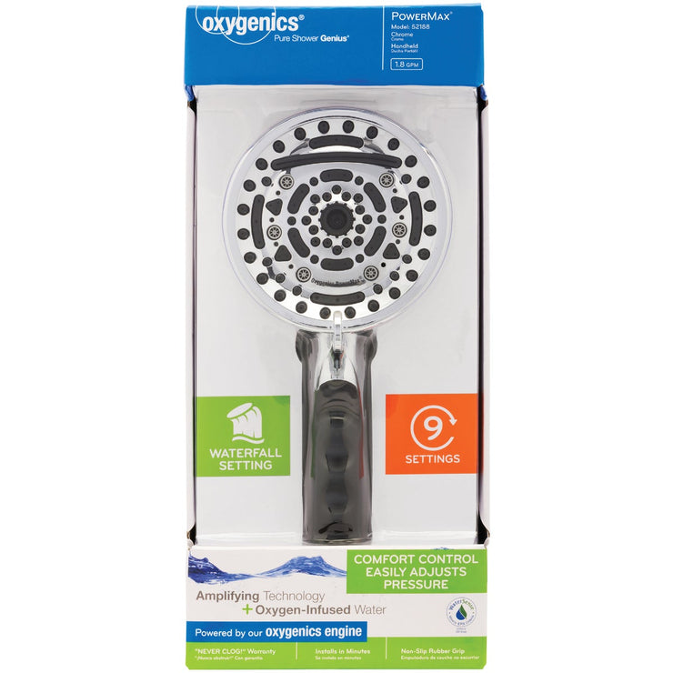 Oxygenics PowerMax 9-Spray 1.8 GPM Hand Held Shower, Chrome