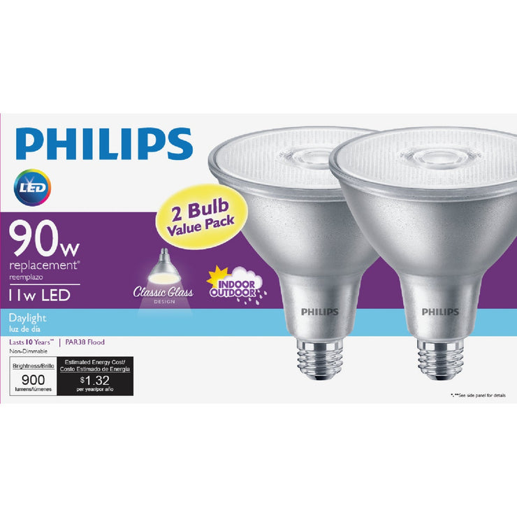 Philips 90W Equivalent Daylight PAR38 Medium LED Floodlight Light Bulb (2-Pack)