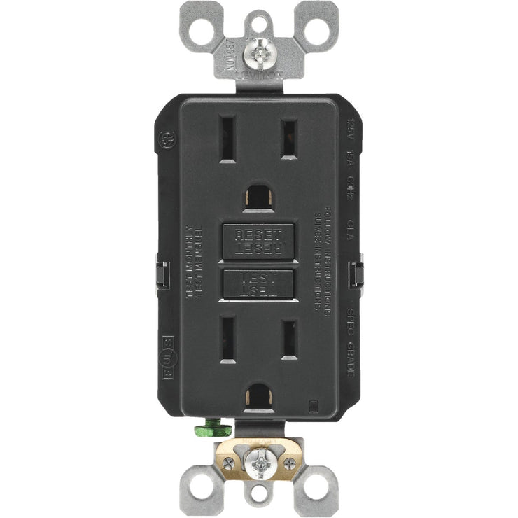 Leviton SmartlockPro Self-Test 15A Black Residential Grade Rounded Corner 5-15R GFCI Outlet