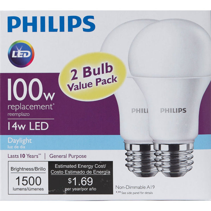 Philips 100W Equivalent Daylight A19 Medium LED Light Bulb (2-Pack)