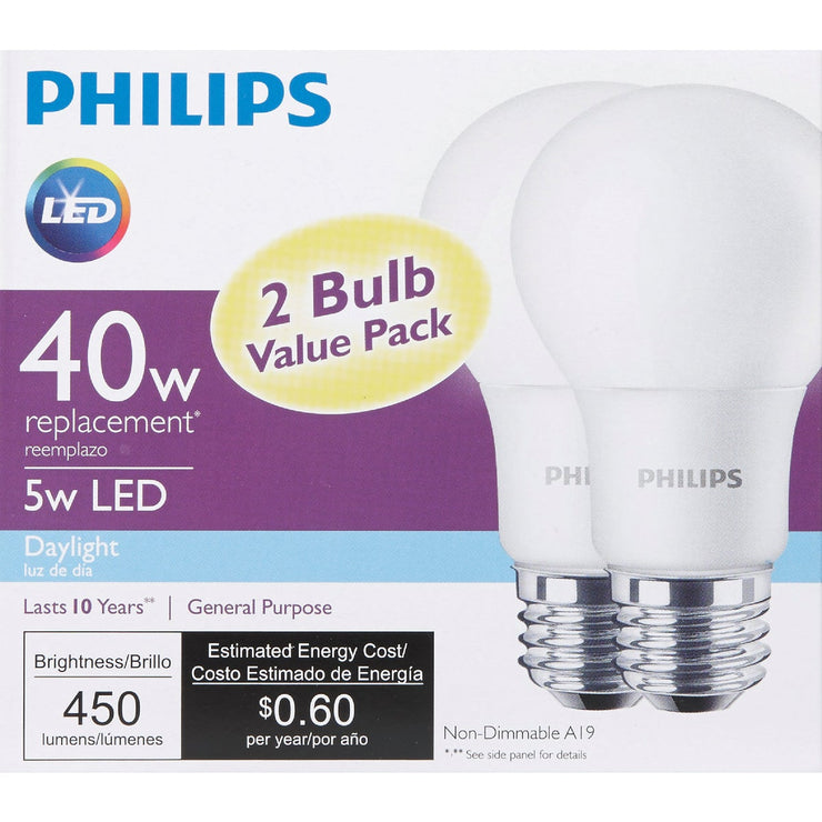 Philips 40W Equivalent Daylight A19 Medium LED Light Bulb (2-Pack)