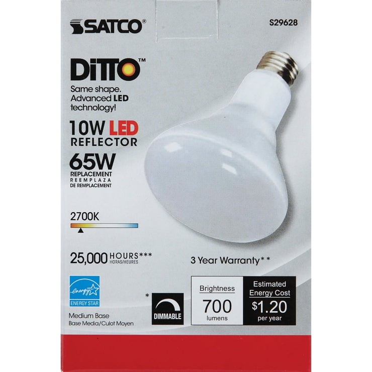 Satco Ditto 65W Equivalent Warm White BR30 Medium Dimmable LED Floodlight Light Bulb