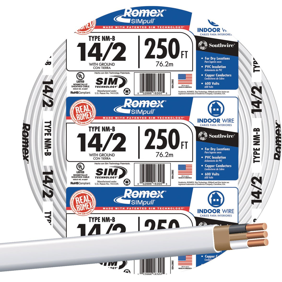 Romex 250 Ft. 14-2 Solid White NMW/G Electrical Wire – Hemlock