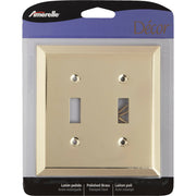Amerelle 2-Gang Stamped Steel Toggle Switch Wall Plate, Polished Brass