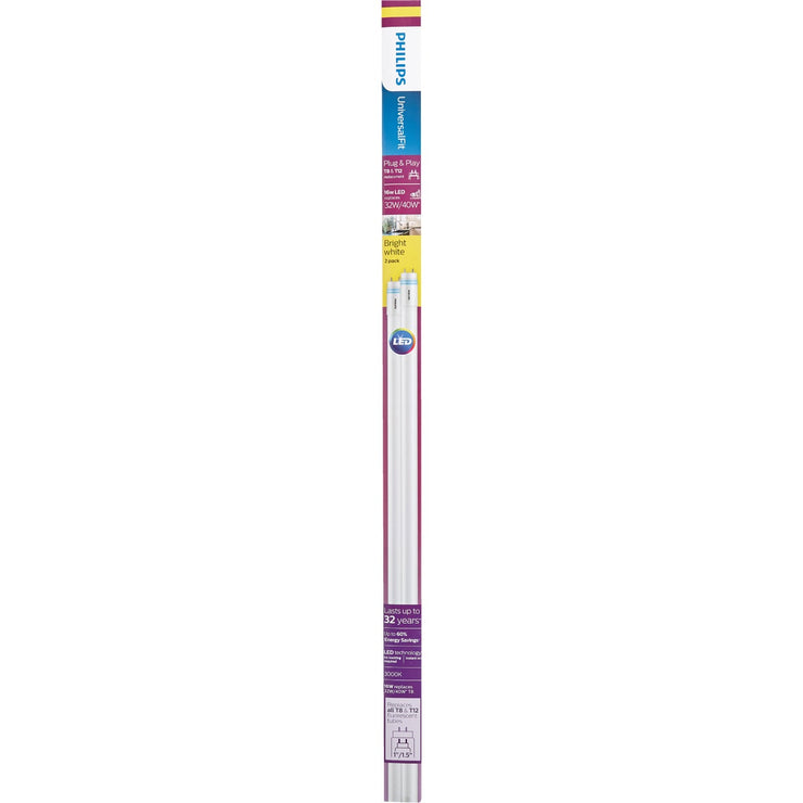 Philips UniversalFit 32W/40W Equivalent 48 In. Bright White T8 Bi-Pin LED Tube Light Bulb (2-Pack)