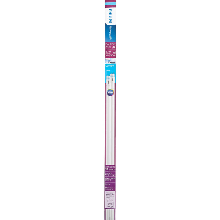 Philips UniversalFit 32W/40W Equivalent 48 In. Daylight T8 Bi-Pin LED Tube Light Bulb (2-Pack)