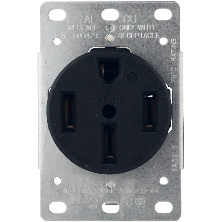 Leviton 50A Flush Mount Black 14-50R Grounding Range Power Outlet