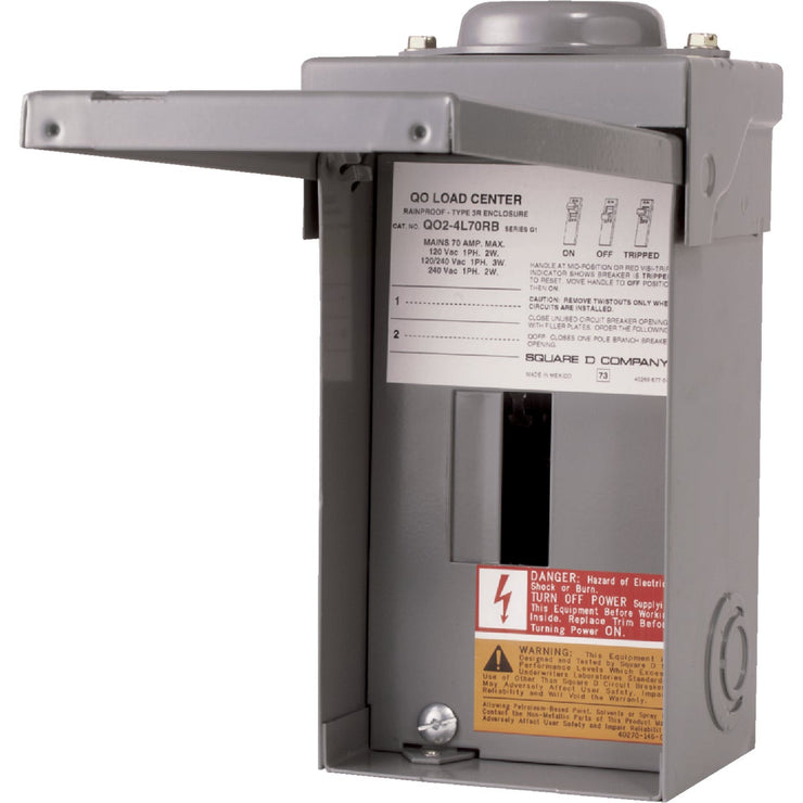 Square D QO 70A 2-Space 4-Circuit Raintight Main Lug Load Center