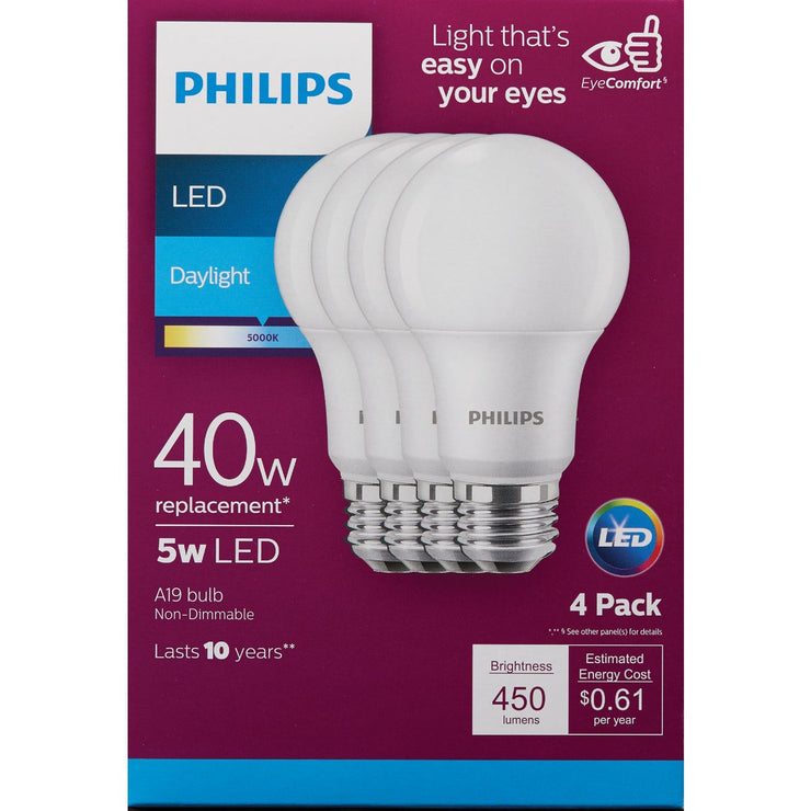 Philips 40W Equivalent Daylight A19 Medium LED Light Bulb (4-Pack) - California Compliant