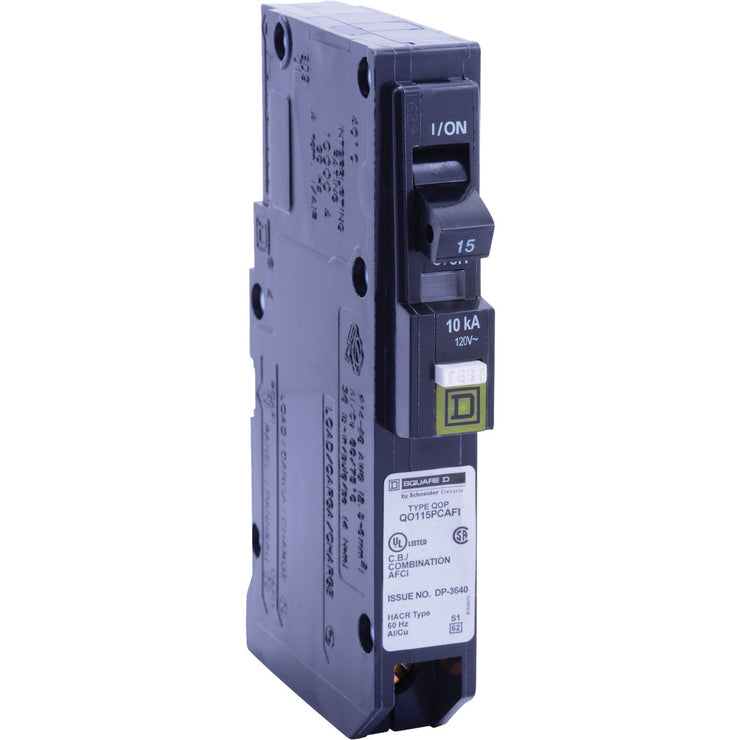 Square D QO 15A Single-Pole CAFCI Mini Dual Function Circuit Breaker