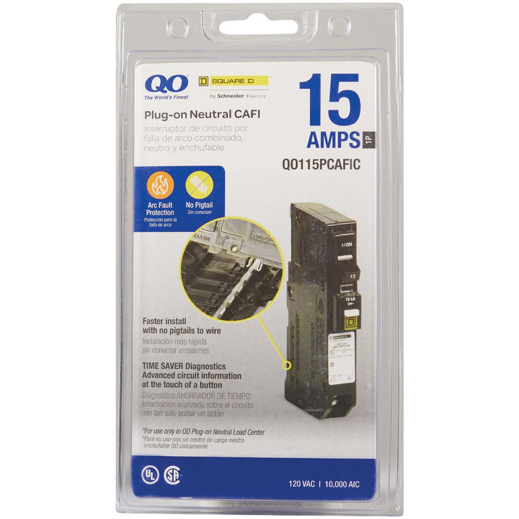 Square D QO 15A Single-Pole CAFCI Mini Dual Function Circuit Breaker