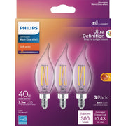 Philips Ultra Definition 40W Equivalent Soft White BA11 Candelabra LED Decorative Light Bulb (3-Pack)