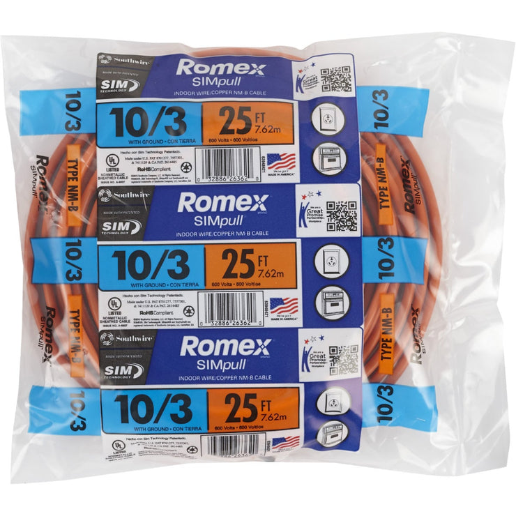 Romex 25 Ft. 10-3 Solid Orange NMW/G Electrical Wire – Hemlock Hardware