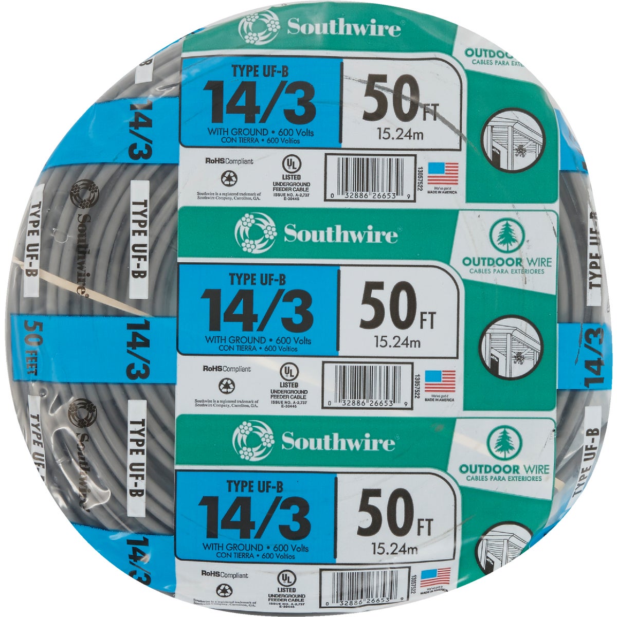 Southwire 250 ft. 10/3 Gray Solid CU UF-B W/G Wire 13059155 - The