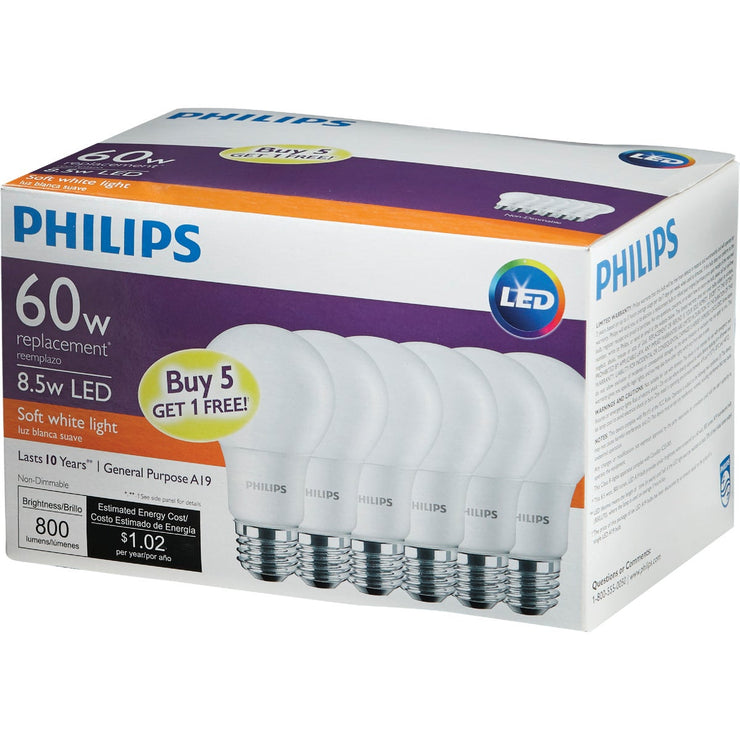 Philips 60W Equivalent Soft White A19 Medium LED Light Bulb (6-Pack)
