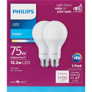 Philips 75W Equivalent Daylight A21 Medium LED Light Bulb (2-Pack)
