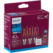 Philips 40W Equivalent Daylight B11 Candelabra Clear LED Decorative Light Bulb (3-Pack)