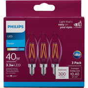 Philips 40W Equivalent Daylight B11 Candelabra Clear LED Decorative Light Bulb (3-Pack)