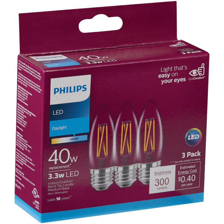 Philips 40W Equivalent Daylight B11 Medium Clear LED Decorative Light Bulb (3-Pack)