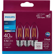 Philips 40W Equivalent Daylight B11 Medium Clear LED Decorative Light Bulb (3-Pack)