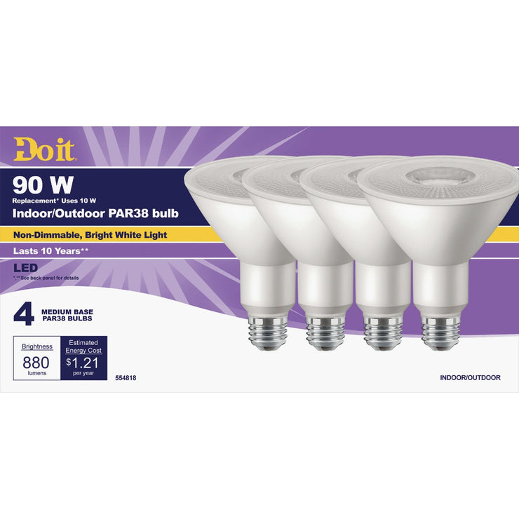 Do it 90W Equivalent Bright White PAR38 Medium LED Floodlight Light Bulb, Title 20 (4-Pack)