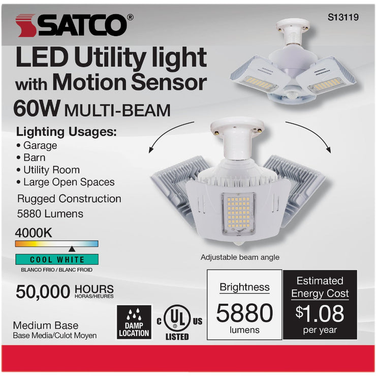 Satco Nuvo 60W Corn Cob Medium Base Multi-Beam LED High-Intensity Replacement Light Bulb with Motion Sensor