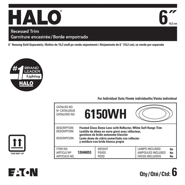 Halo 6 In. White Disc Frosted Glass Lens Recessed Light Fixture Trim