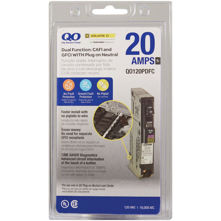 Square D QO 20A Single-Pole Dual Function Circuit Breaker