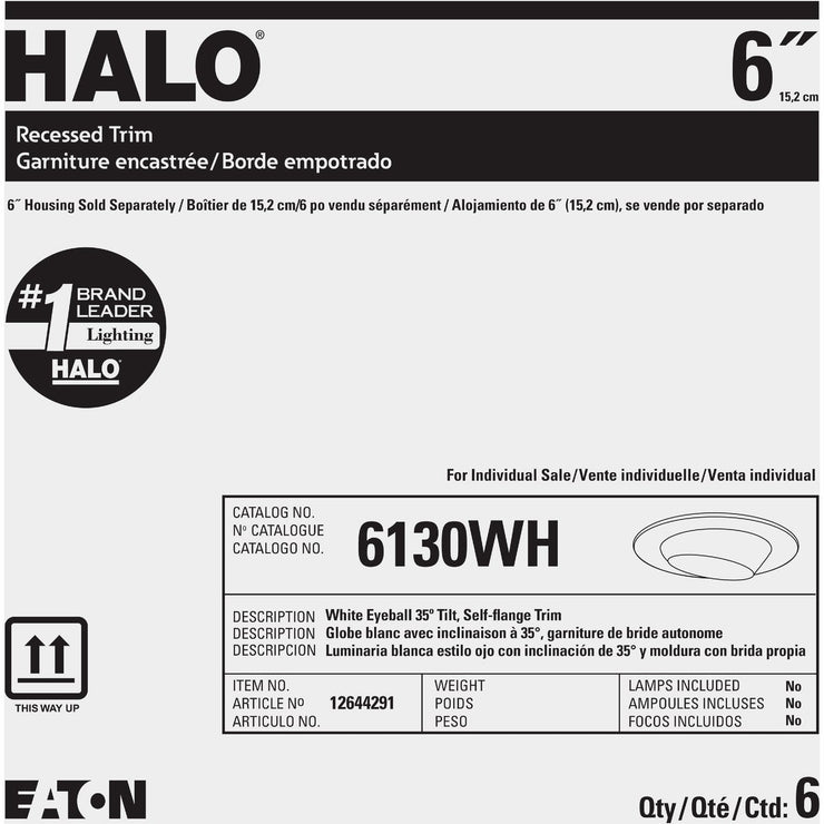 Halo 6 In. White Self-Flanged Eyeball Recessed Light Trim
