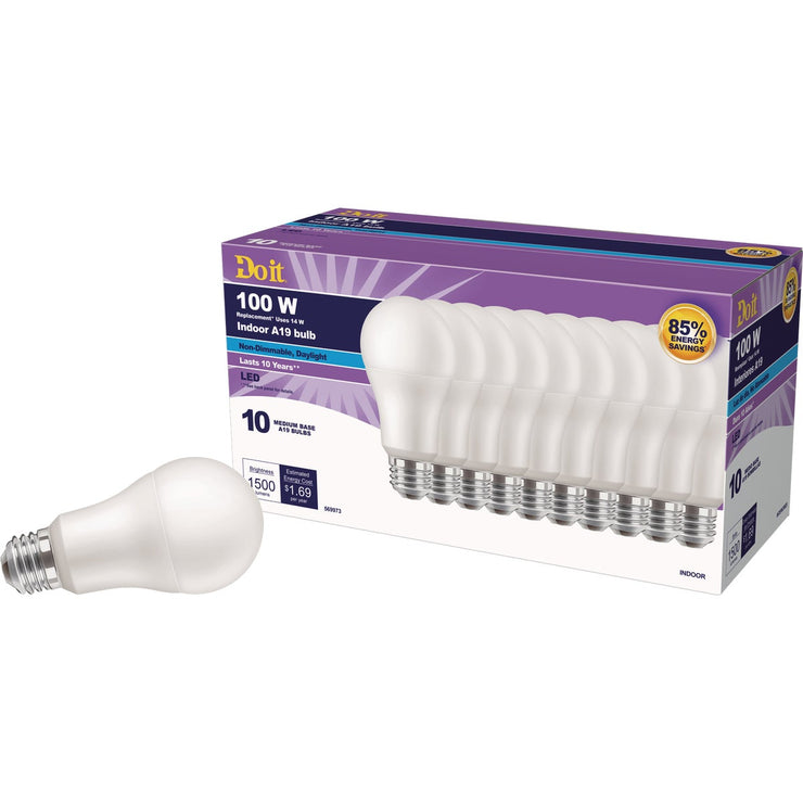 Do it 100W Equivalent Daylight A19 Medium LED Light Bulb (10-Pack)