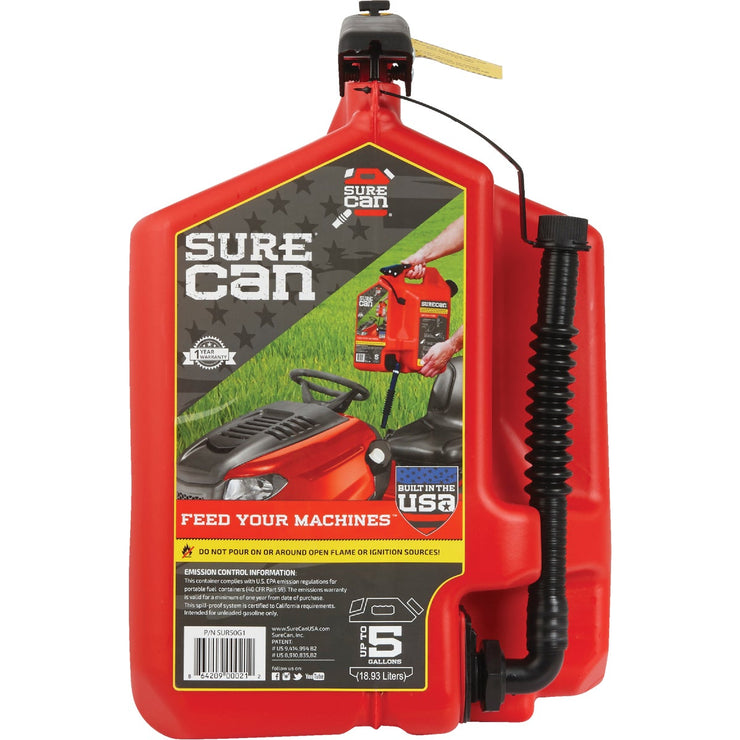 SureCan 5 Gal. Plastic Gasoline Fuel Can, Red