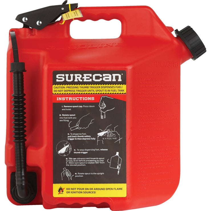 SureCan 5 Gal. Plastic Gasoline Fuel Can, Red