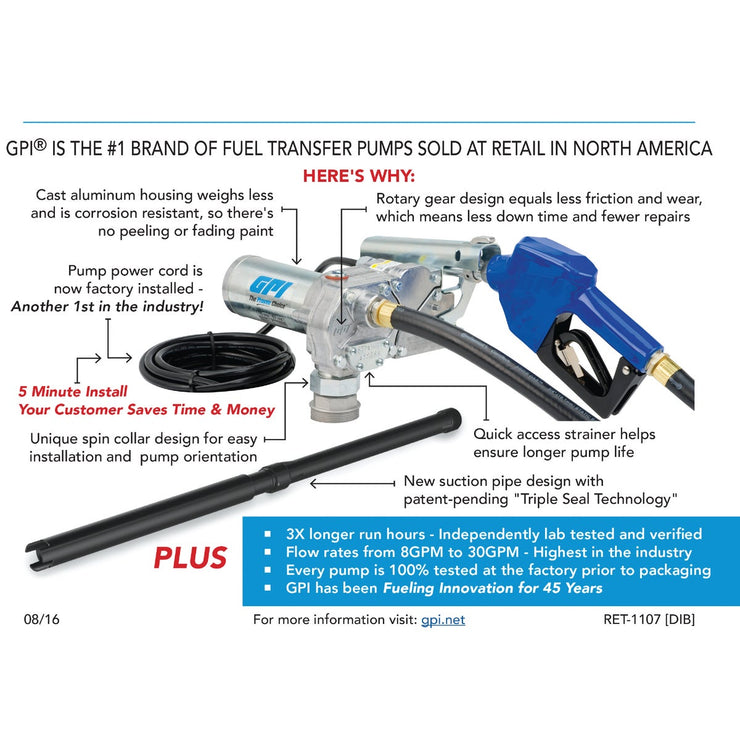 GPI 12V DC, 15 GPM Manual Fuel Transfer Pump – Hemlock Hardware