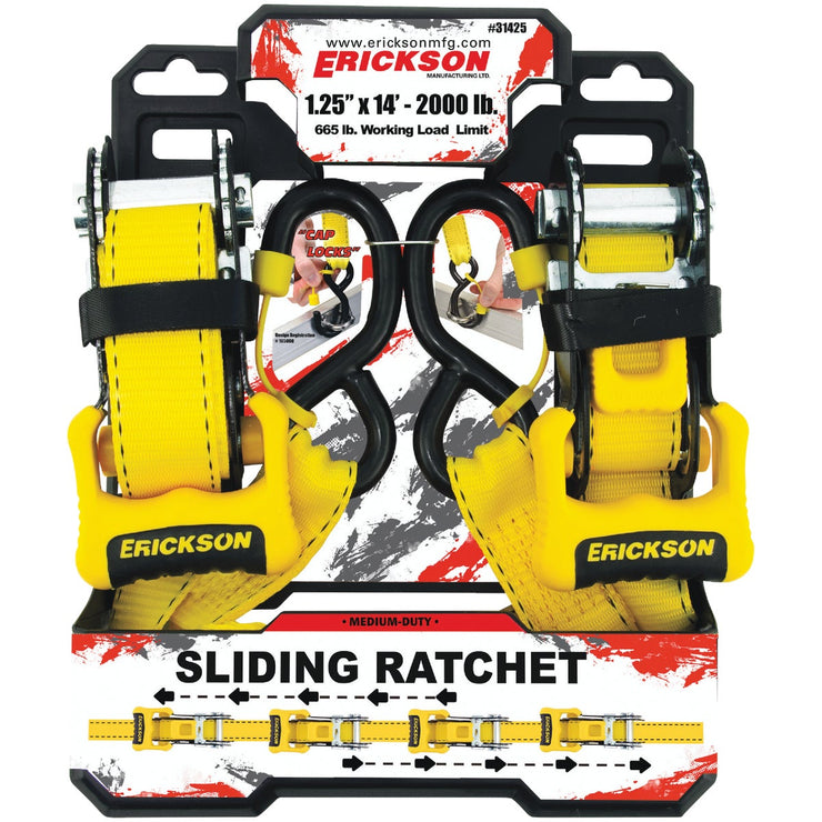 Erickson 1-1/4 In. x 14 Ft. 2000 Lb. Sliding Ratchet Strap (2-Pack)